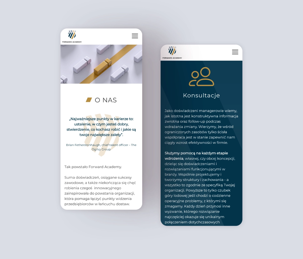 układ responsywny: projekt strony internetowej pokazany na screenach telefonów