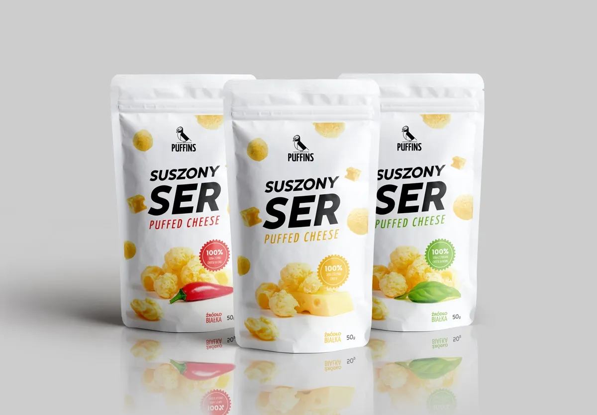 Opakowania typu doypack z projektem graficznym na froncie