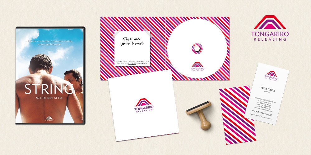 identyfikacja wizualna pokazana na różnych elementach: wizytówka, okładka płyty dvd